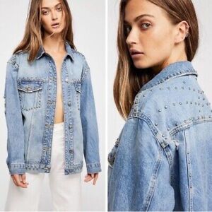 Free People Studded Denim Trucker Jacket